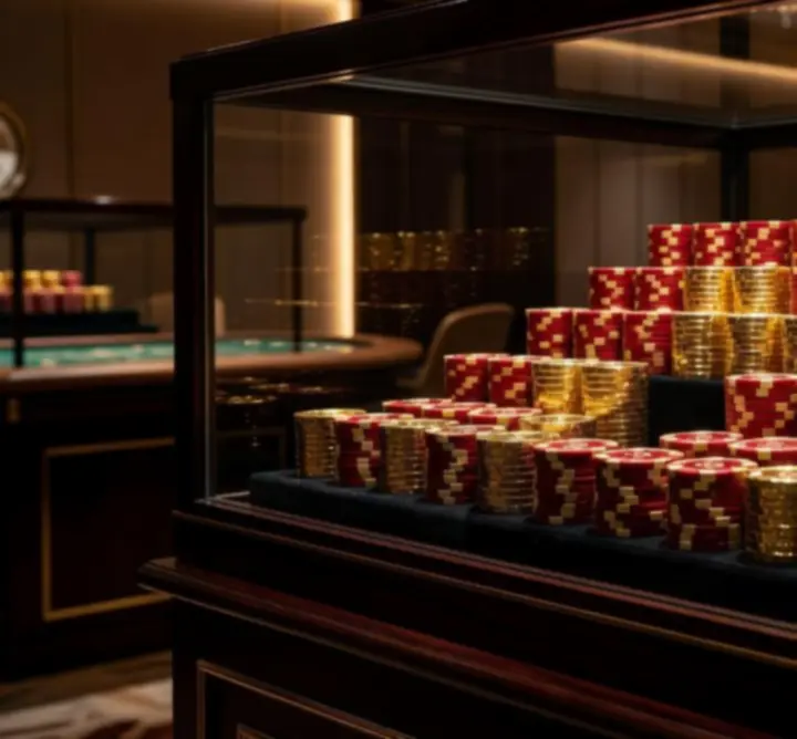 Ekskluzywna ekspozycja żetonów pokerowych w stylu kasynowym