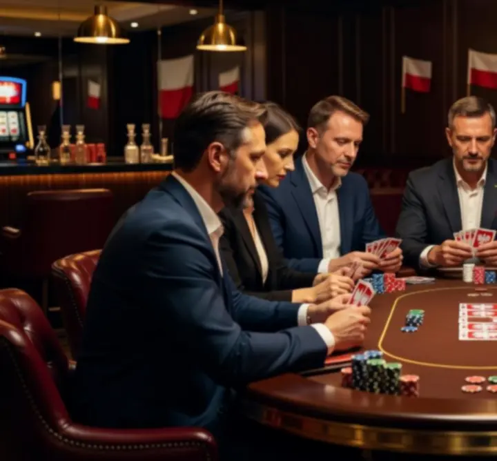 Polscy entuzjaści pokerowej kultury przy eleganckim stole pokerowym